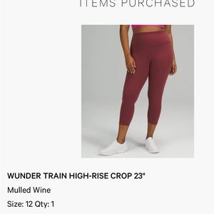 Lululemon Cropped leggings in color mulled wine